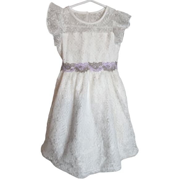 Laura Ashley 3T Formal Lace Overlay Dress with Purple Sash - Picture 1 of 5